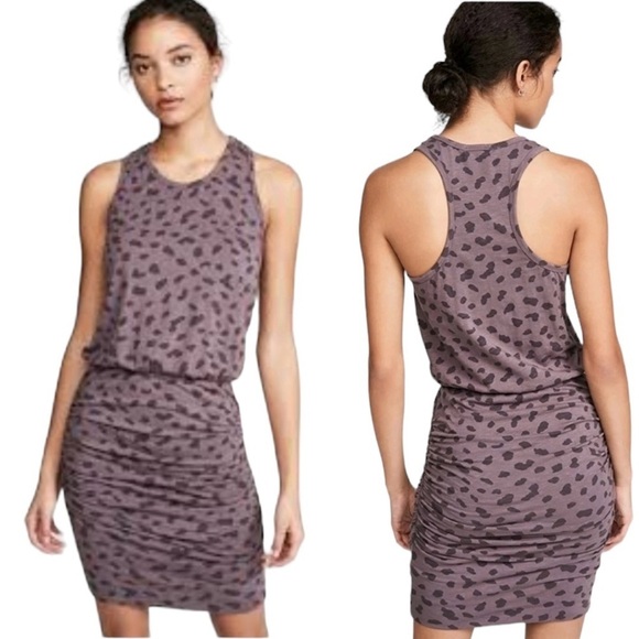 New Sundry Ruched Knit Sleeveless Racerback Flower Print Blouson Mini Dress L - Picture 10 of 10